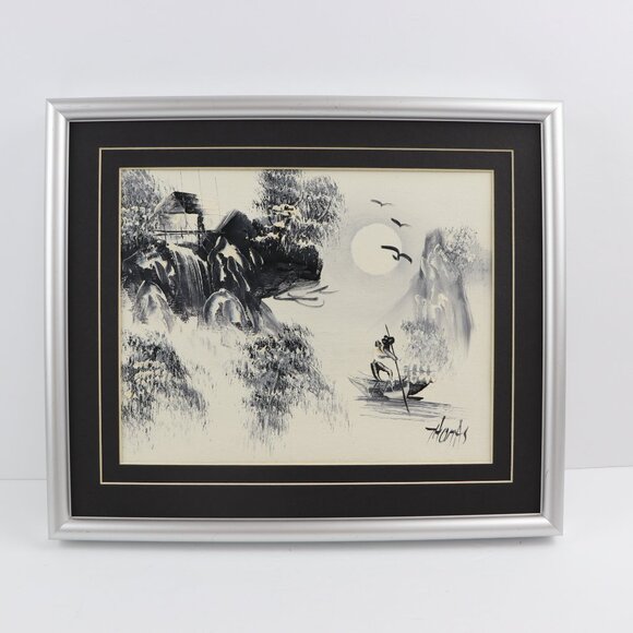 Thomas Mak Kon Yin Oil Painting Black & White On Canvas 11x13" Nielsen Framed